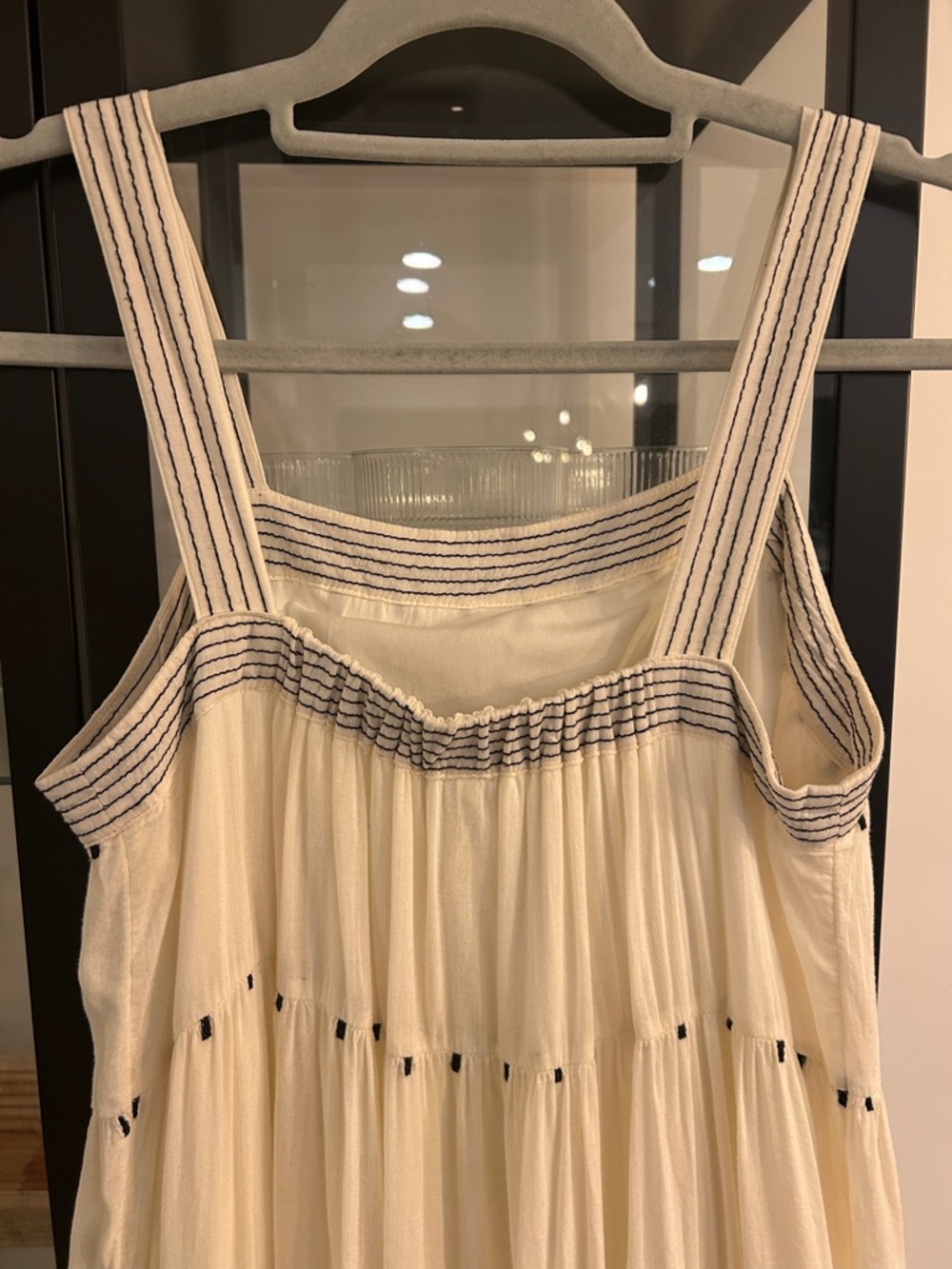 Old Navy Cream Tiered Midi Sundress with Striped Strap Detail - Picture 3 of 7